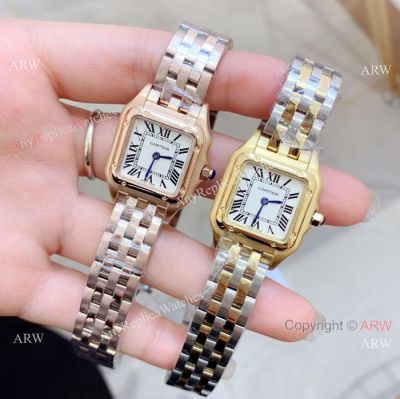 Fake Cartier Panthere de White Roman Dial Watch 22mm Two Tone